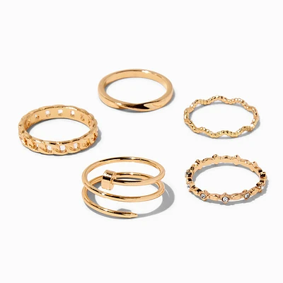 Gold-tone Twisted Nail Rings - 5 Pack