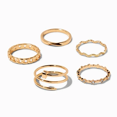 Gold-tone Twisted Nail Rings - 5 Pack