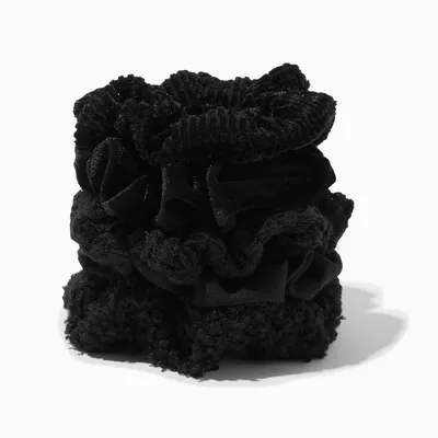 Mixed Texture Black Hair Scrunchies - 5 Pack