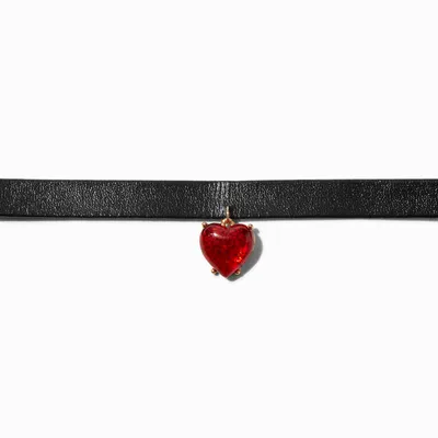 Red Heart Pendant Black Choker Necklace