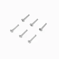 Silver Cubic Zirconia 20G Stainless Steel Nose Studs - 6 Pack