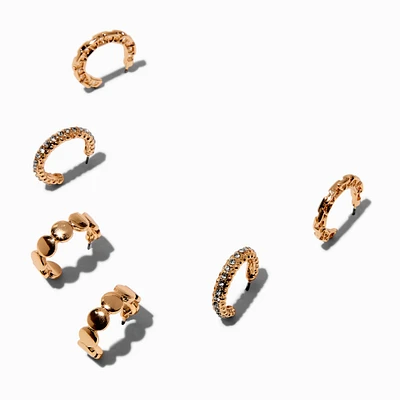 Gold-tone Textured Hoop Earring Stackables Set - 3 Pack