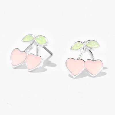 Color Change Glitter Cherry Heart Stud Earrings