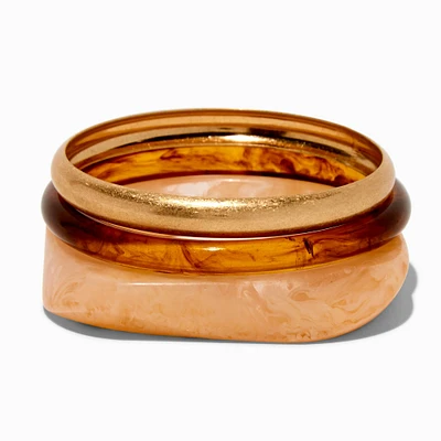 Gold-tone Tortoiseshell Marble Bangle Bracelets - 3 Pack