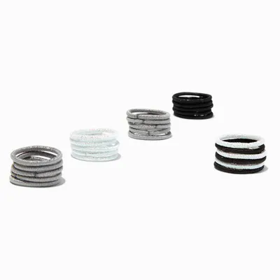 Black, Gray, & White Lurex Small Hair Ties - 30 Pack