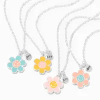 Silver Best Friends Happy Daisy Pendant Necklaces - 4 Pack