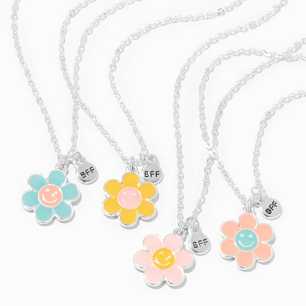 Silver Best Friends Happy Daisy Pendant Necklaces - 4 Pack