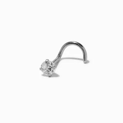 Silver-tone Stainless Steel Cubic Zirconia 20G Threadless Nose Stud