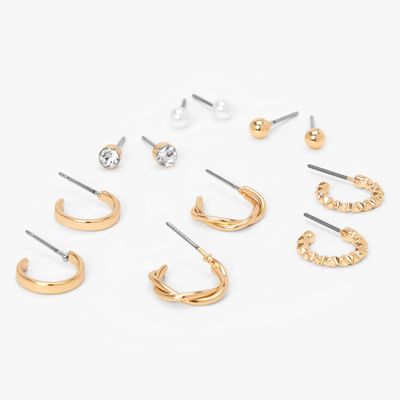 Gold Textured Hoop & Stud Earrings - 6 Pack