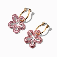 Pink Glitter Acrylic Flower Hoop Earrings