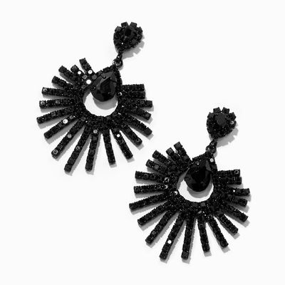 Black 1" Rhinestone Chandelier Drop Earrings
