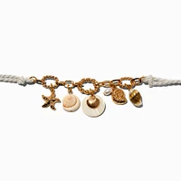 White Rope Gold-tone Seashell Charm Bracelet