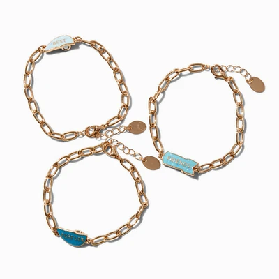 ''Best Friends Forever'' Blue Ombre Split Heart Chain Bracelets - 3 Pack