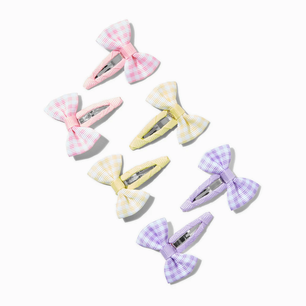 Claire's Club Pastel Gingham Hair Bow Snap Clips - 6 Pack