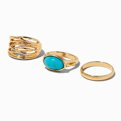 Gold-tone Turquoise Ring Stack - 3 Pack