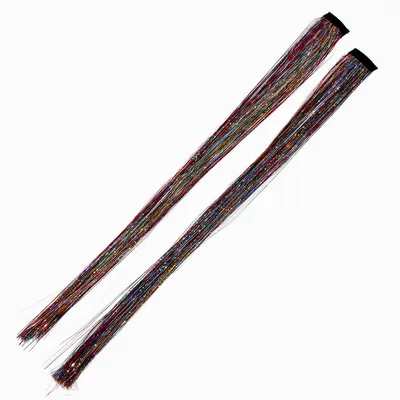 Rainbow Tinsel Faux Hair Clip In Extensions - 2 Pack