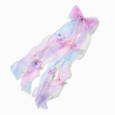 Pastel Butterfly Pearl Long Tail Hair Bow Clip
