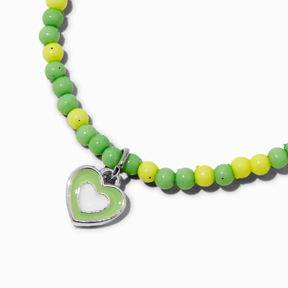 Claire's Club Green & Yellow Heart Seed Bead Stretch Bracelet