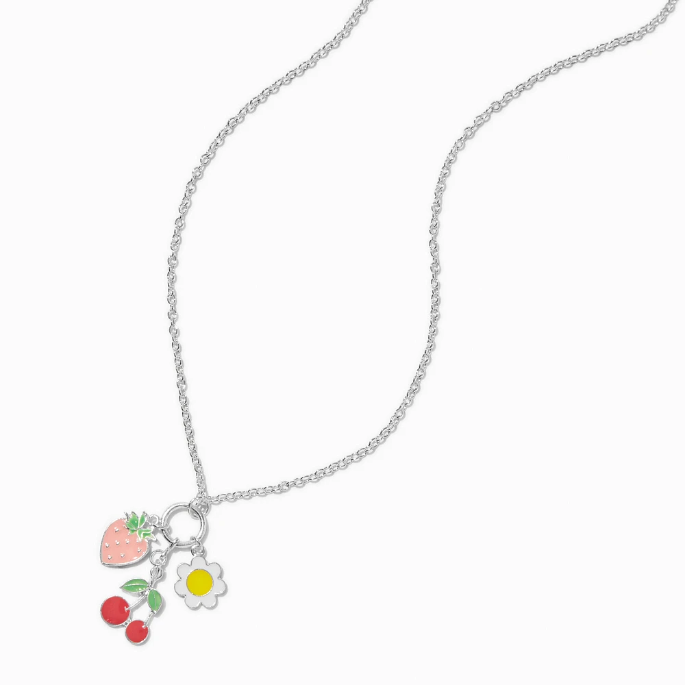 Strawberry, Flower, & Cherry Charm Pendant Necklace