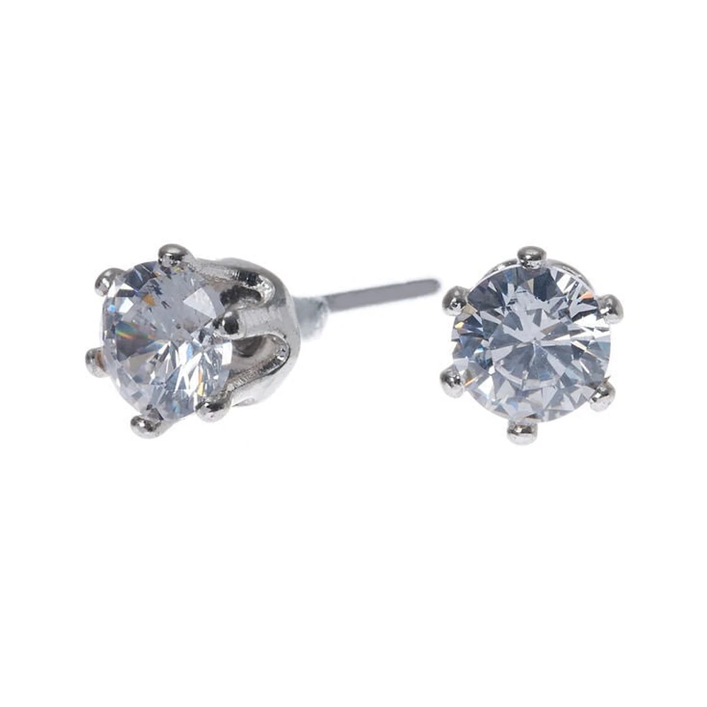 Silver-tone Cubic Zirconia 5mm Round Stud Earrings