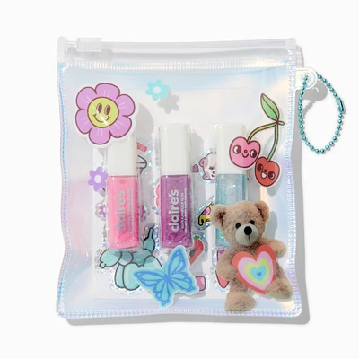 Teddy Bear Pouch Lip Gloss & Sticker Set - 4 Pack