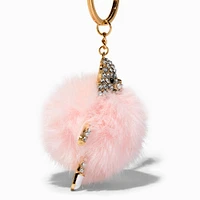 Crystal Bear Pink Pom Pom Keychain