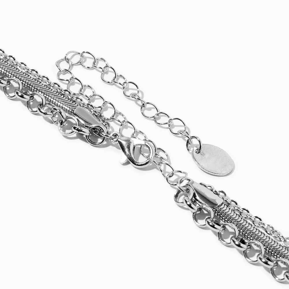 Silver-tone Cross Chain Multi-Strand Necklace