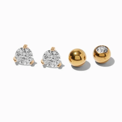 Gold-tone Stainless Steel Cubic Zirconia Belly Bar Replacement Balls - 4 Pack