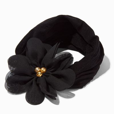 Claire's Club Chiffon Flower Headwrap - Black