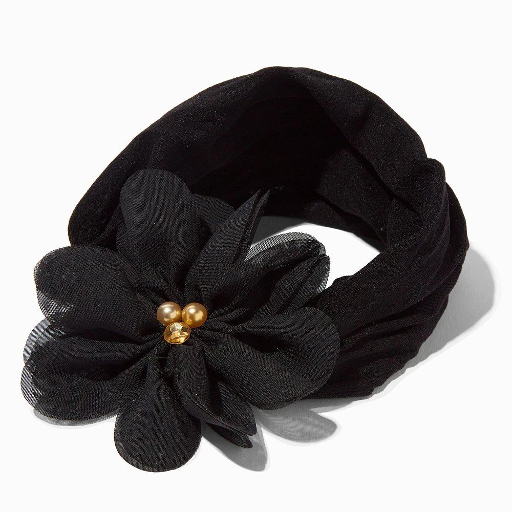 Claire's Club Black Chiffon Flower Headwrap