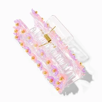 Large Clear Floral Rectangular Hair Claw