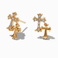 C LUXE by Claire's 18k Yellow Gold Plated Crystal Double Cross Stud Earrings