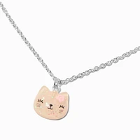 Pink Glow in the Dark Cat Head Pendant Necklace