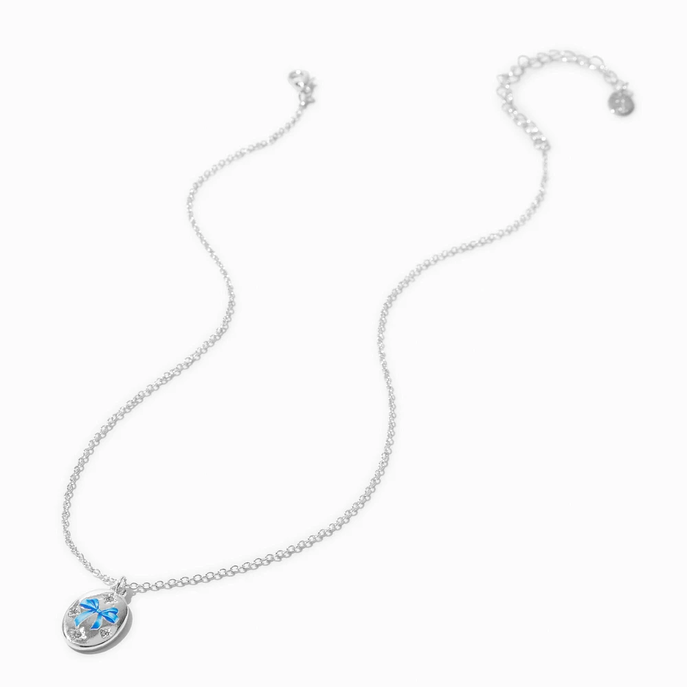 Blue Bow Signet Silver-tone Necklace