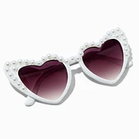 White Pearl Heart-Shaped Sunglasses