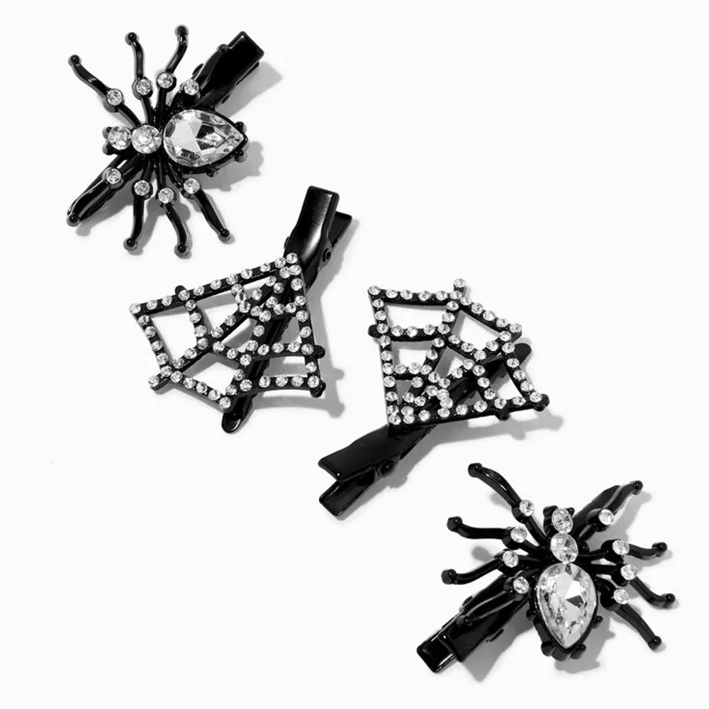 Crystal Spiders & Webs Hair Clips - 4 Pack