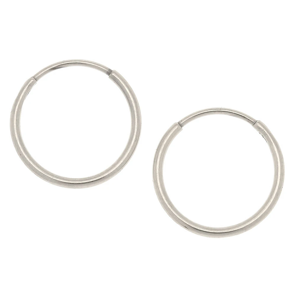 C LUXE by Claire's Silver Titanium 10MM Sleek Hoop Earrings