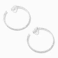 Silver 40MM Crystal Hoop Clip-on Earrings