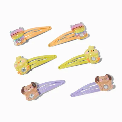 Claire's Club Pastel Glitter Critter Gem Belly Snap Hair Clips - 6 Pack
