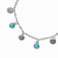 Silver-tone Coin Turquoise Dangle Western Charm Bracelet