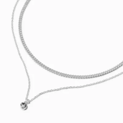 Silver-tone Curb Chain & Crystal Multi-Strand Necklace