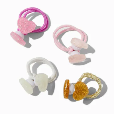 Claire's Club Glitter Heart Ribbed Hair Ties - 4 Pack