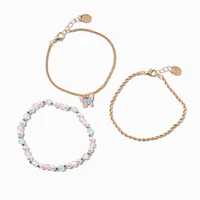 Pastel Butterfly Gold-tone Bracelet Set - 3 Pack