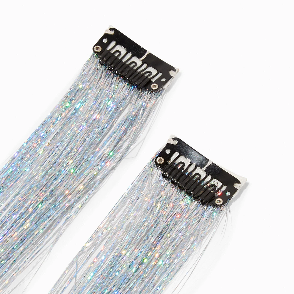 Silver Tinsel Faux Hair Clips - 2 Pack