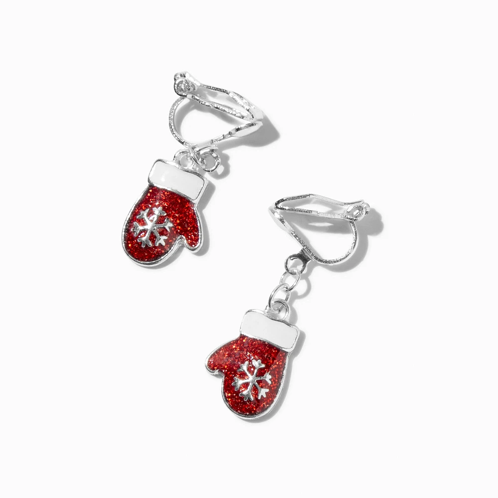 Red Mittens Clip-On Earrings