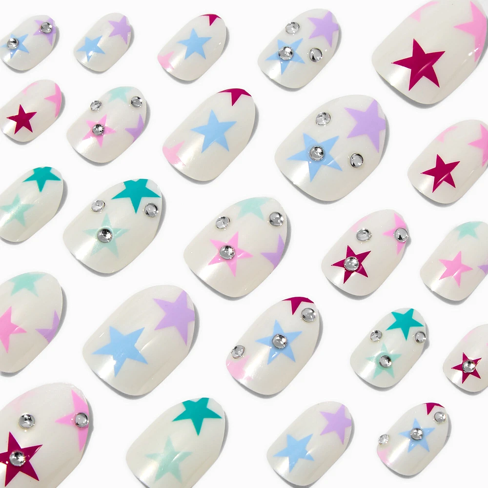 Multicolored Star Stiletto Press On Vegan Faux Nail Set - 24 Pack