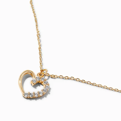 Half Cubic Zirconia Heart Gold-tone Pendant Necklace