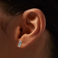 Silver-tone Triple Crystal Stud Earrings