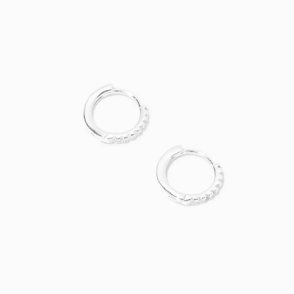 C LUXE by Claire's Sterling Silver 8MM Cubic Zirconia Pavé Clicker Hoop Earrings
