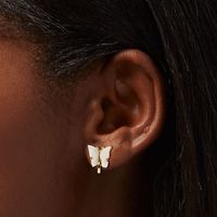 White Butterfly Gold Clip On Earrings
